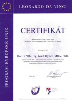 Certifikt hodnotitele / Evaluator's certificate